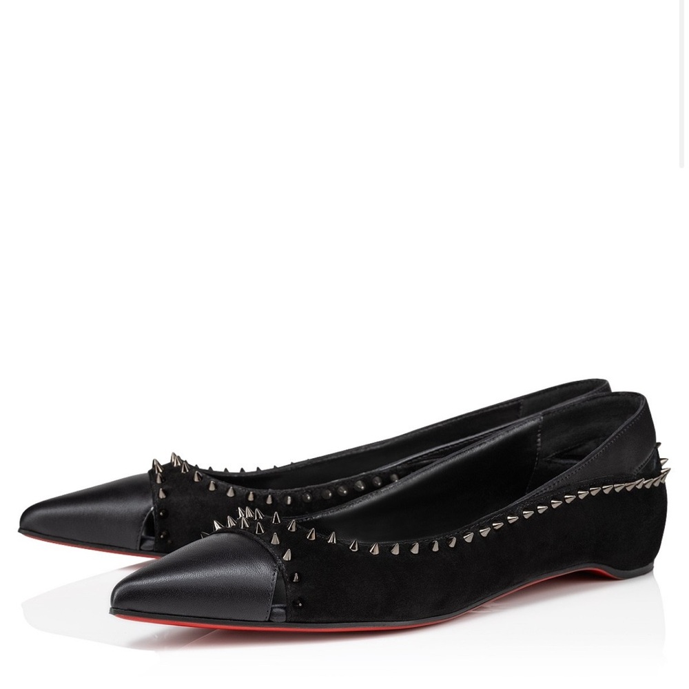 Brand New-Christian Louboutin Duvettina Spikes Flats-size 38.5 Black